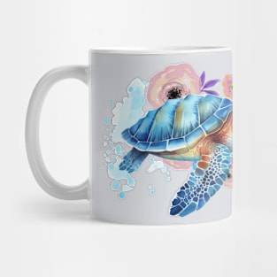 Trendy Watercolor Floral Sea Turtle . Mug